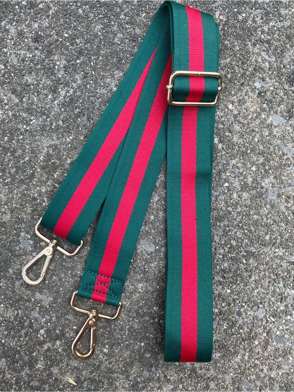 Striped Green & Red Adjustable Bag Strap with Gold Hardware